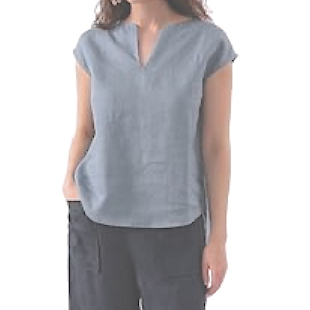 Ruby Diva Elegant Powder Blue denim /linen Women's Blouse M